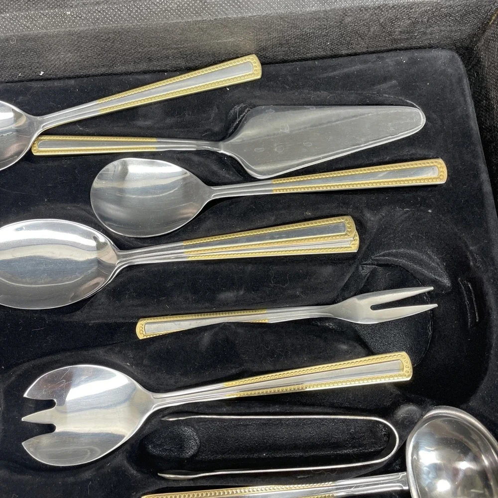 Solingen Germany 18/10 Stainless Gold Trim Flatware 66 Piece Set with Case